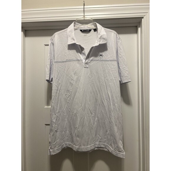 Travis Mathew Luna Sol Golf Polo White Chest Stripe Palm Tree Athleisure Size XL - Picture 1 of 7